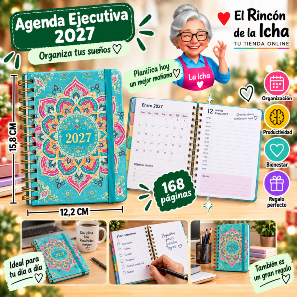 Agenda Ejecutiva 2027 A6 Anillada 168 Páginas 12,2 x 15,8 cm Diseño Mandala Motarro