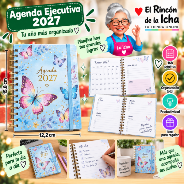 Agenda Ejecutiva 2027 A6 Anillada 168 Páginas 12,2 x 15,8 cm Diseño Mariposas Motarro