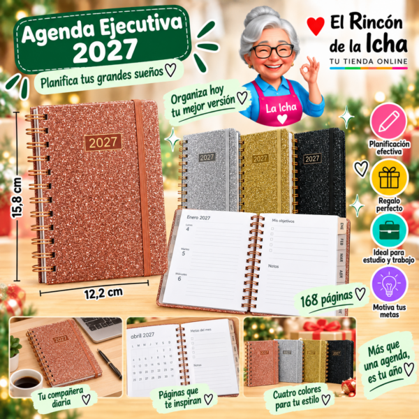 Agenda Ejecutiva 2027 A6 Anillada 168 Páginas 12,2 x 15,8 cm Diseño Brillante Motarro