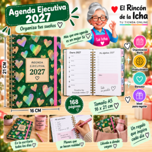 RI-0005574 Agenda Ejecutiva 2027 A5 Anillada 168 Páginas 16 x 21 cm Diseño Corazones Holográficos Motarro