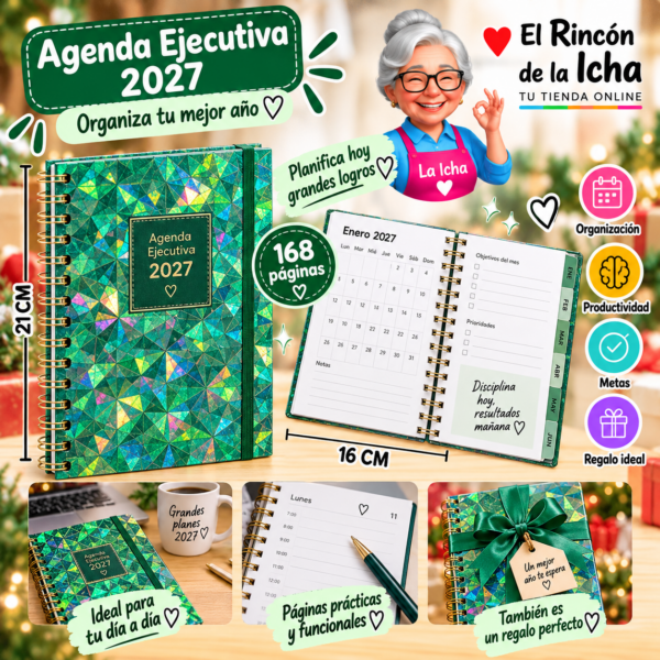 Agenda Ejecutiva 2027 A5 Anillada 168 Páginas 16 x 21 cm Diseño Patrón Holográfico Motarro
