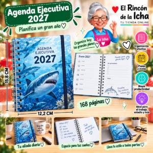 RI-0005584 Agenda Ejecutiva 2027 A6 Anillada 168 Páginas 12,2 x 15,8 cm Diseño Tiburones Motarro