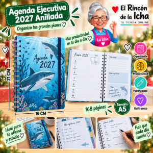 RI-0005585 Agenda Ejecutiva 2027 A5 Anillada 168 Páginas 16 x 21 cm Diseño Tiburones Motarro