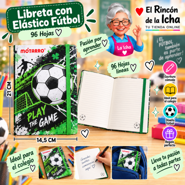 Libreta con Elástico Fútbol A5 96 Hojas 14,5 x 21 cm Motarro