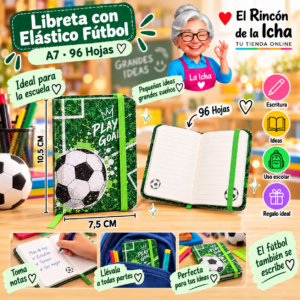 Libreta con Elástico Fútbol A7 96 Hojas 7,5 x 10,5 cm Motarro