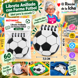 RI-0005594 Libreta Anillada con Forma Fútbol A7 60 Hojas 7,5 x 10,5 cm Motarro