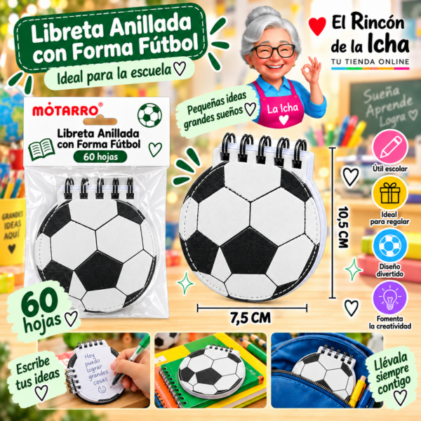 Libreta Anillada con Forma Fútbol A7 60 Hojas 7,5 x 10,5 cm Motarro