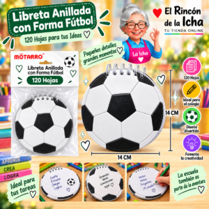 RI-0005596 Libreta Anillada con Forma Fútbol 120 Hojas 14 x 14 cm Motarro