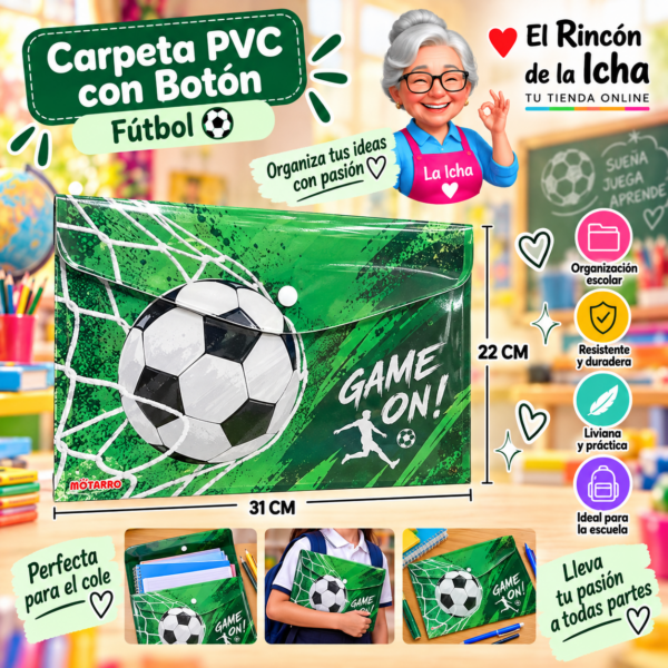 Carpeta PVC con Botón Fútbol 31 x 22 cm Motarro