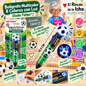 RI-0005603 Bolígrafo Multicolor 8 Colores con Luz Fútbol 10,5 cm Motarro