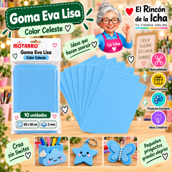 RI-0005618 Goma Eva Lisa Celeste 20 x 30 cm 2 mm 10 Unidades Motarro