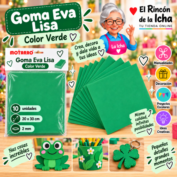 RI-0005619 Goma Eva Lisa Verde 20 x 30 cm 2 mm 10 Unidades Motarro
