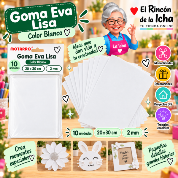 RI-0005620 Goma Eva Lisa Blanca 20 x 30 cm 2 mm 10 Unidades Motarro