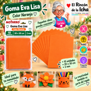RI-0005623 Goma Eva Lisa Naranja 20 x 30 cm 2 mm 10 Unidades Motarro