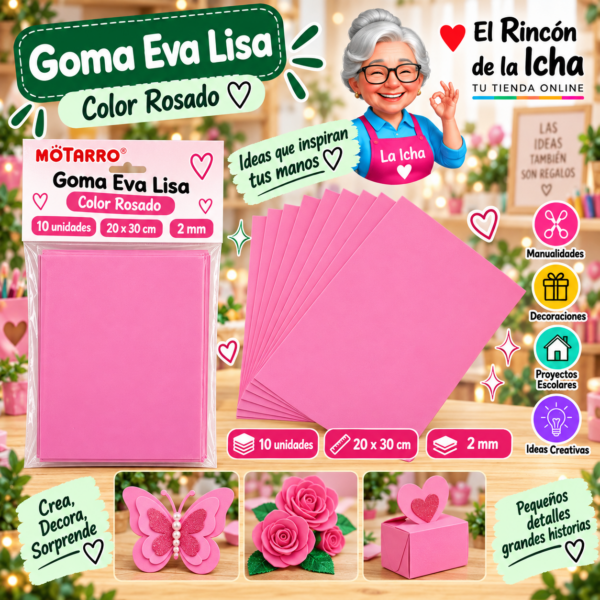 RI-0005624 Goma Eva Lisa Rosada 20 x 30 cm 2 mm 10 Unidades Motarro
