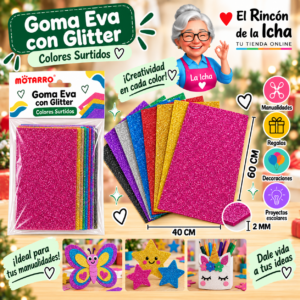 RI-0005625 Goma Eva con Glitter Colores Surtidos 40 x 60 cm 2 mm Motarro