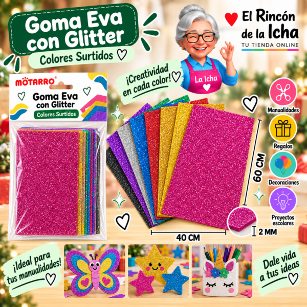 Goma Eva con Glitter Colores Surtidos 40 x 60 cm 2 mm Motarro