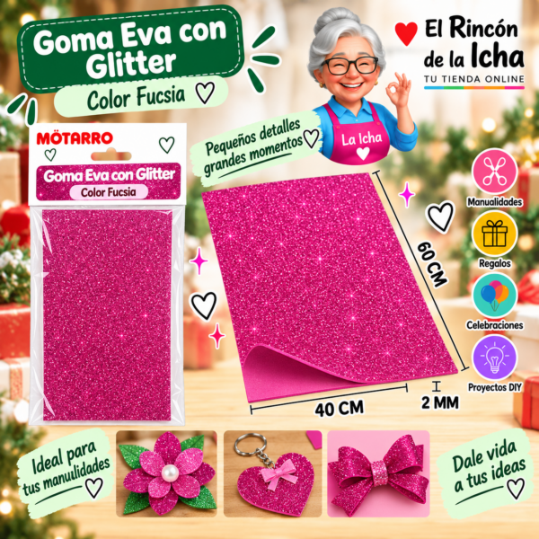 Goma Eva con Glitter Fucsia 40 x 60 cm 2 mm Motarro