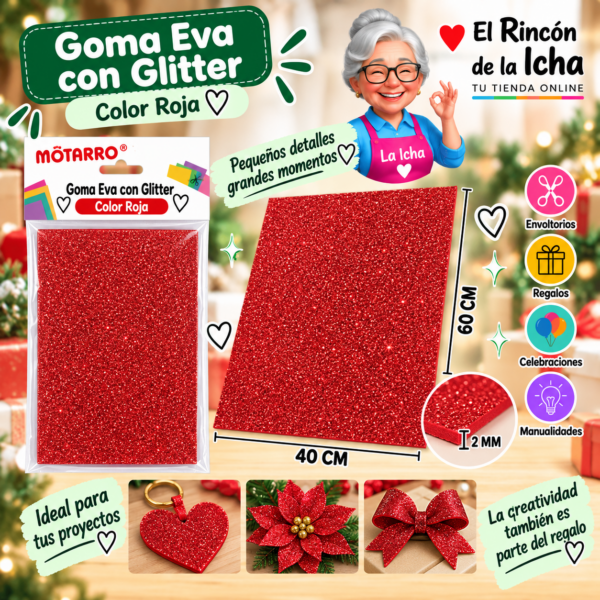 Goma Eva con Glitter Roja 40 x 60 cm 2 mm Motarro