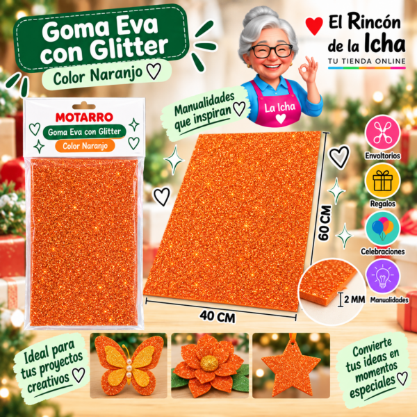 Goma Eva con Glitter Naranjo 40 x 60 cm 2 mm Motarro