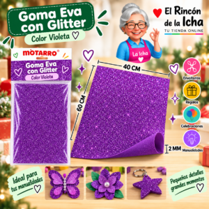 RI-0005630 Goma Eva con Glitter Violeta 40 x 60 cm 2 mm Motarro