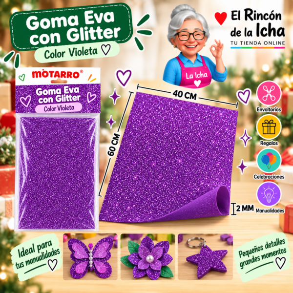 Goma Eva con Glitter Violeta 40 x 60 cm 2 mm Motarro