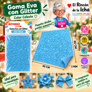 RI-0005631 Goma Eva con Glitter Celeste 40 x 60 cm 2 mm Motarro
