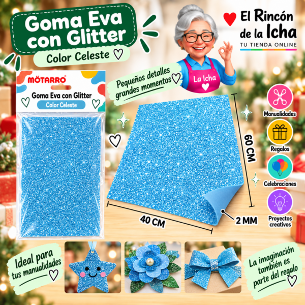 Goma Eva con Glitter Celeste 40 x 60 cm 2 mm Motarro