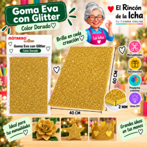 RI-0005632 Goma Eva con Glitter Dorado 40 x 60 cm 2 mm Motarro