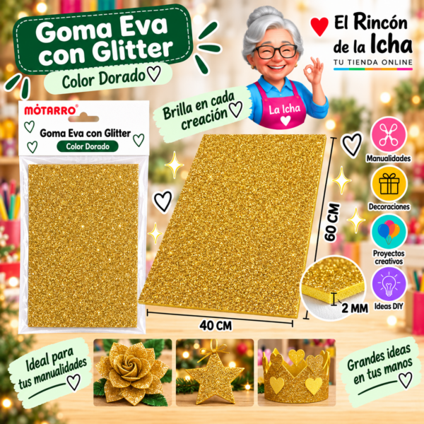 Goma Eva con Glitter Dorado 40 x 60 cm 2 mm Motarro
