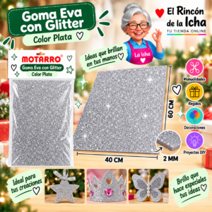 RI-0005634 Goma Eva con Glitter Plata 40 x 60 cm 2 mm Motarro