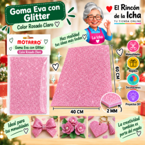 RI-0005636 Goma Eva con Glitter Rosado Claro 40 x 60 cm 2 mm Motarro