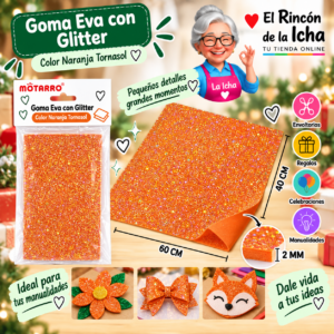 RI-0005638 Goma Eva con Glitter Naranja Tornasol 40 x 60 cm 2 mm Motarro