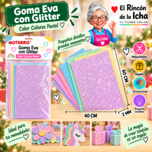 RI-0005642 Goma Eva con Glitter Colores Pastel 40 x 60 cm 2 mm Motarro