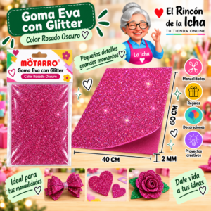 RI-0005643 Goma Eva con Glitter Rosado Oscuro 40 x 60 cm 2 mm Motarro