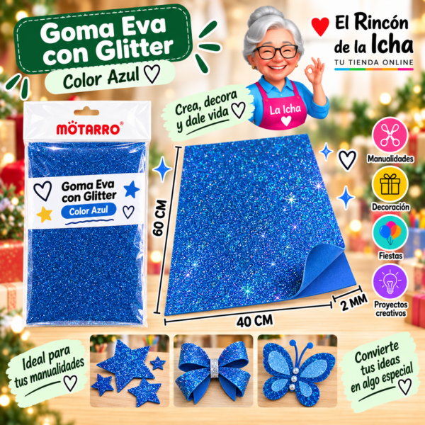 Goma Eva con Glitter Azul 40 x 60 cm 2 mm Motarro