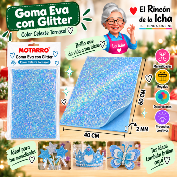 Goma Eva con Glitter Celeste Tornasol 40 x 60 cm 2 mm Motarro
