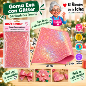 RI-0005647 Goma Eva con Glitter Rosado Coral Tornasol 40 x 60 cm 2 mm Motarro