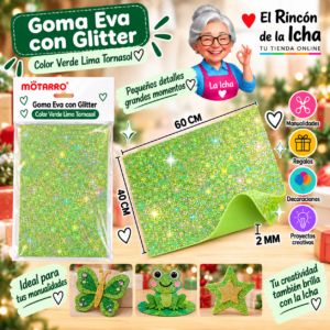 RI-0005651 Goma Eva con Glitter Verde Lima Tornasol 40 x 60 cm 2 mm Motarro