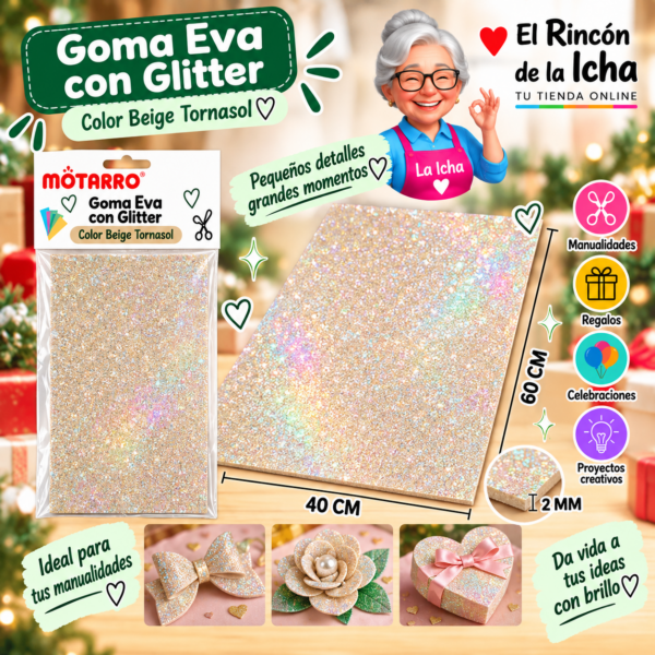 Goma Eva con Glitter Beige Tornasol 40 x 60 cm 2 mm Motarro