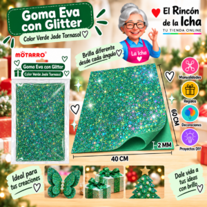 RI-0005653 Goma Eva con Glitter Verde Jade Tornasol 40 x 60 cm 2 mm Motarro