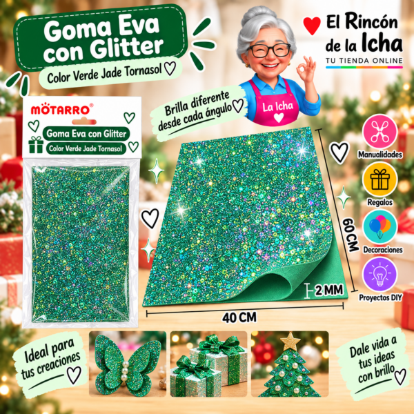Goma Eva con Glitter Verde Jade Tornasol 40 x 60 cm 2 mm Motarro