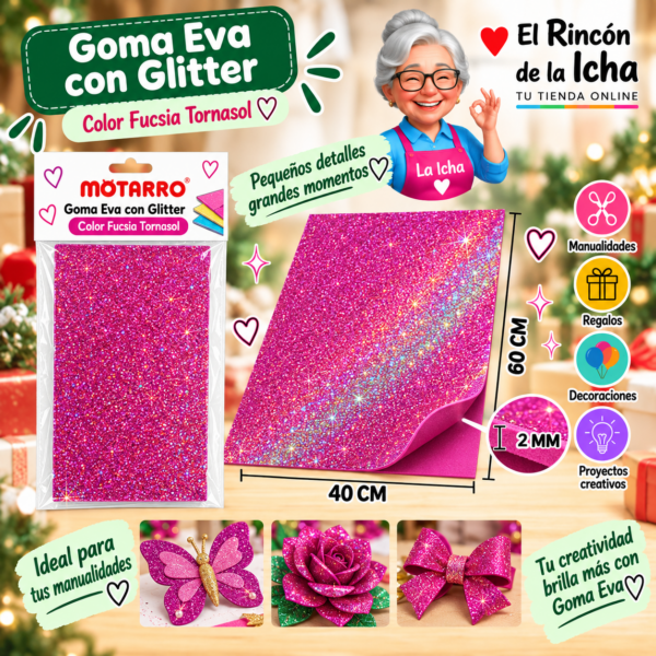 Goma Eva con Glitter Fucsia Tornasol 40 x 60 cm 2 mm Motarro