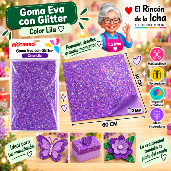Goma Eva con Glitter Lila 40 x 60 cm 2 mm Motarro