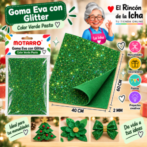 RI-0005656 Goma Eva con Glitter Verde Pasto 40 x 60 cm 2 mm Motarro