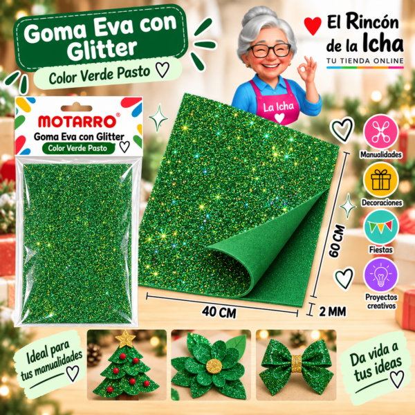 Goma Eva con Glitter Verde Pasto 40 x 60 cm 2 mm Motarro