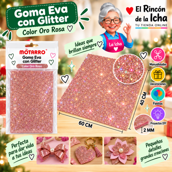 Goma Eva con Glitter Oro Rosa 40 x 60 cm 2 mm Motarro