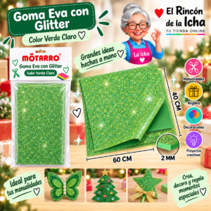 RI-0005658 Goma Eva con Glitter Verde Claro 40 x 60 cm 2 mm Motarro