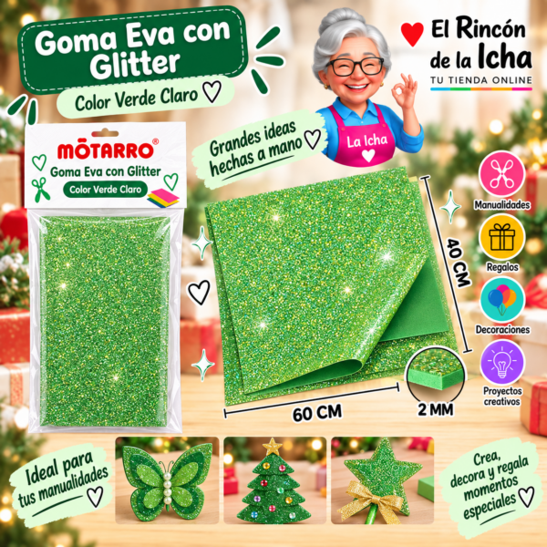 Goma Eva con Glitter Verde Claro 40 x 60 cm 2 mm Motarro
