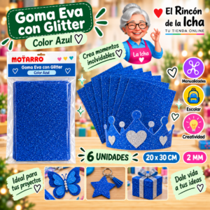 RI-0005663 Goma Eva con Glitter Azul 20 x 30 cm 2 mm - 6 Unidades Motarro